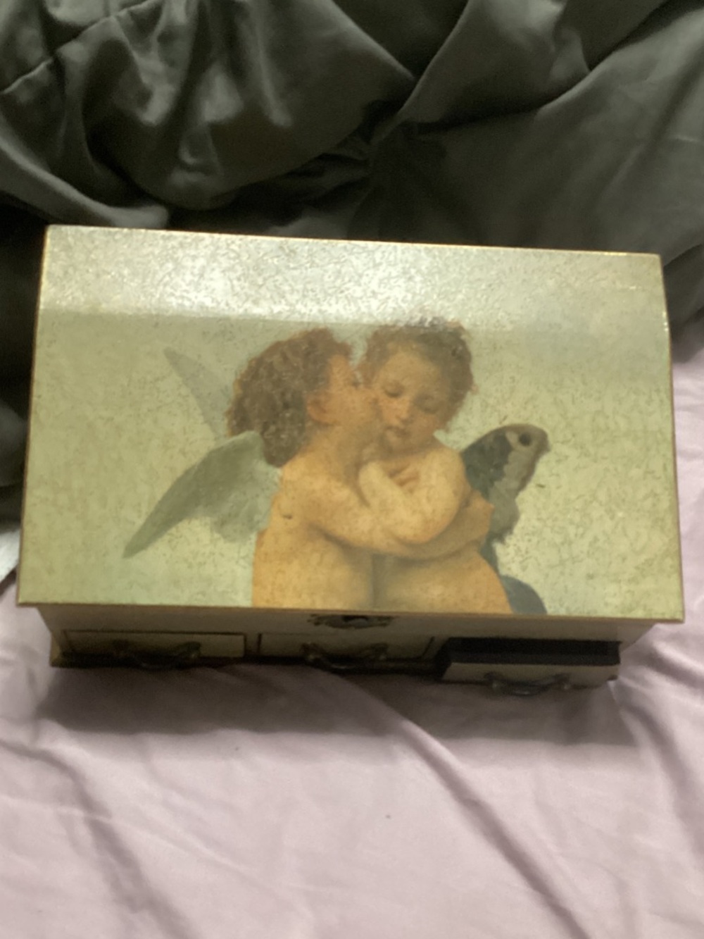 Vintage Handmade Cherub Angels Wooden Decorative Box